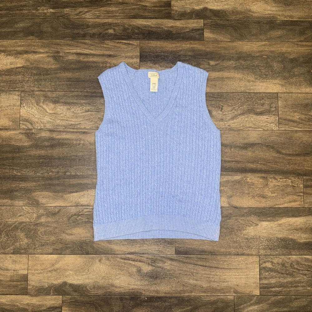 LL Bean Sweater Vest V-Neck‎ Sleeveless Cable-Knit Women's Size M-Regular Blue
